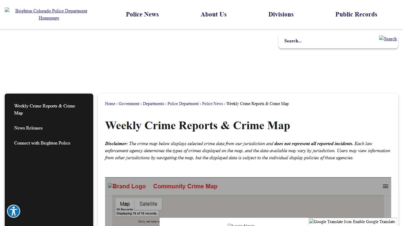 Weekly Crime Reports & Crime Map Brighton Colorado